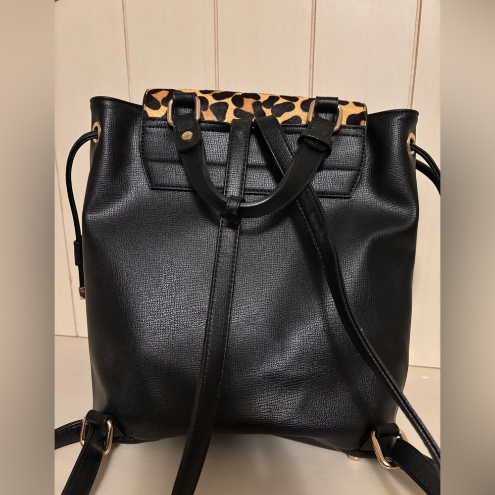 Dune London Black backpack purse with leopard print flap - Picture 3 of 8